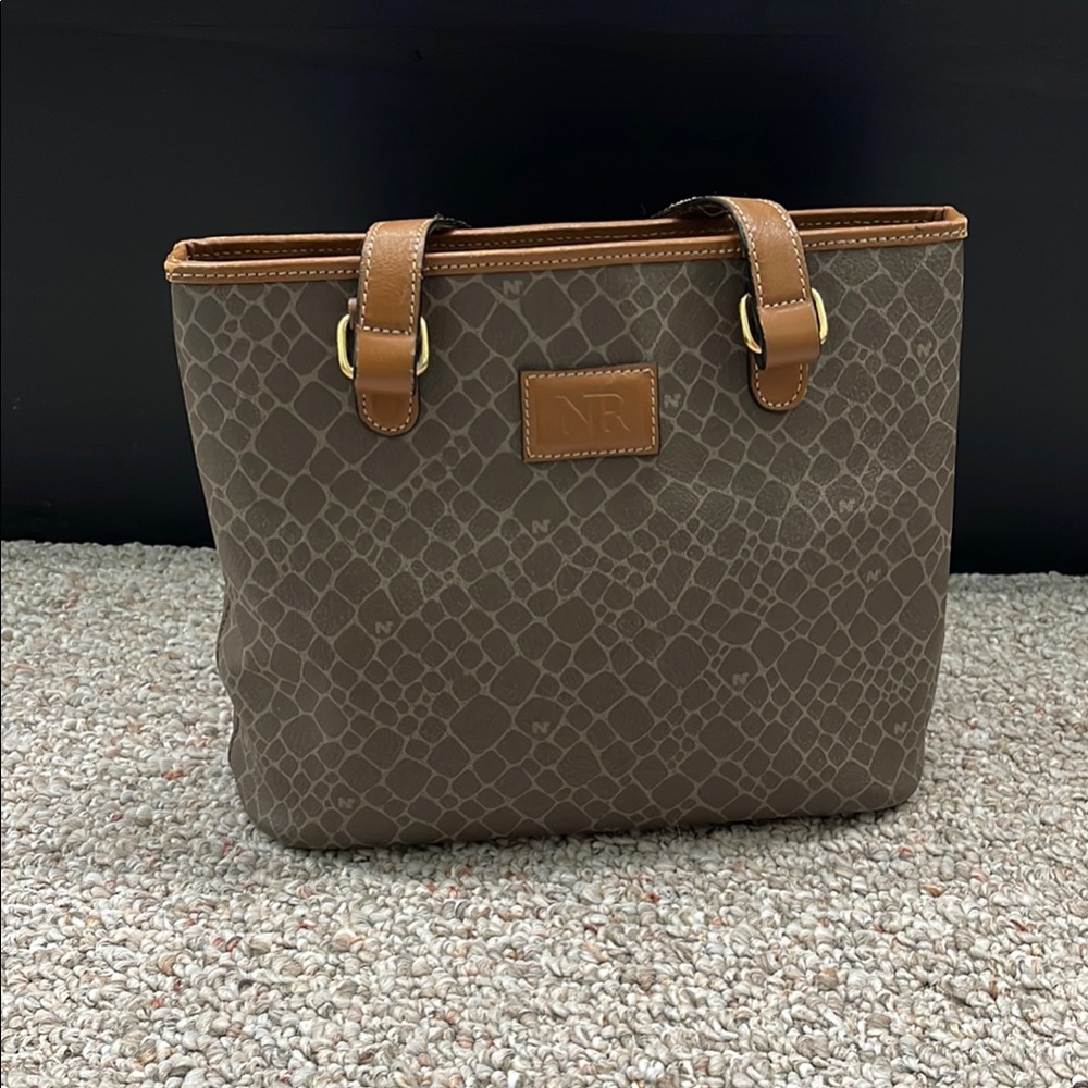 Nina Ricci Brown Patterned Handbag with Leather Accents